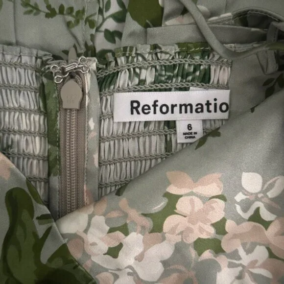 NEW Reformation Frankie Long Silk Dress in Tea Garden Green Floral | size 6 - Picture 10 of 12